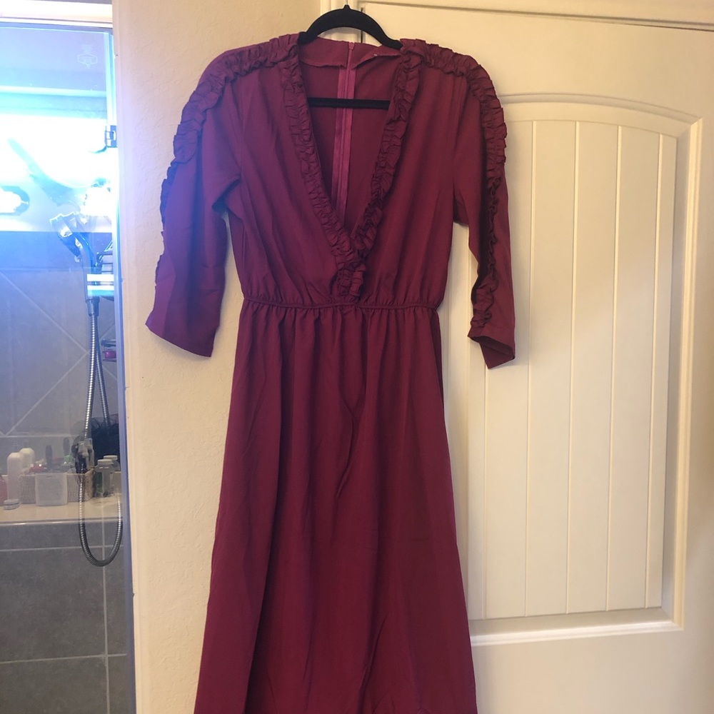 Plum maxi dress with ruffle detail